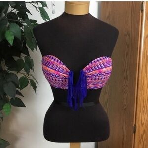 Women’s Bongo Bandeau Bikini Top Medium Blue Pink Orange (One Strap Missing)